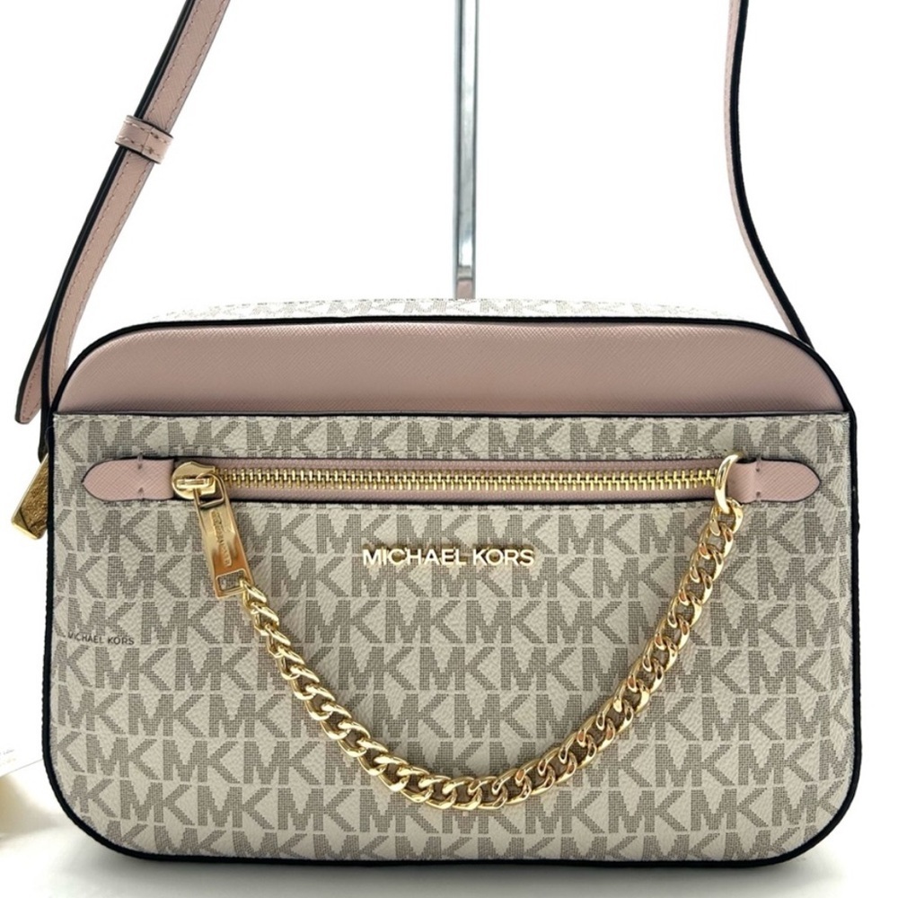 Michael Kors Jet Set Large Signature Logo Crossbody Bag Powder Blush Multi